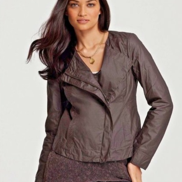 EILEEN FISHER Moto Spring Jacket Coat Lined Zip Front Brown Waxed Cotton Small - Picture 8 of 8